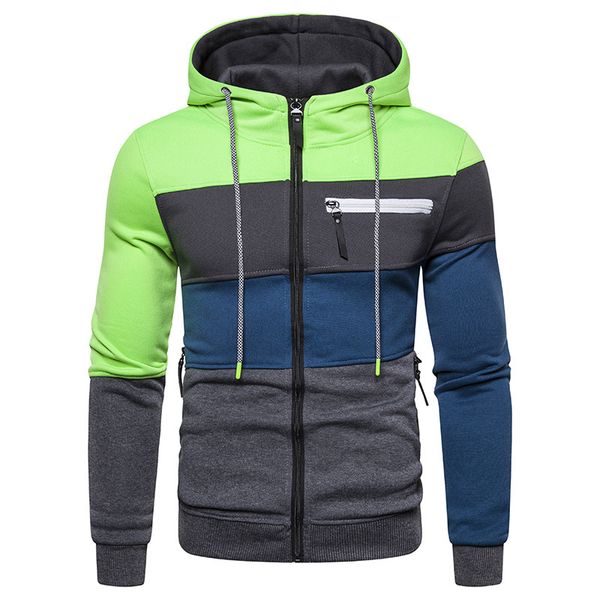 

spring mens patchwork jackets contrast color hooded zipper male coats casual active homme hoodies with pockets, Black;brown