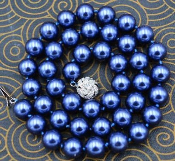 

new 10mm blue shell pearl jewelry necklace 17, Silver
