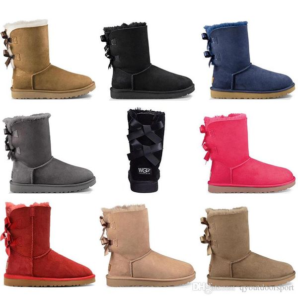 

with socks australia boots for women classic ankle short bow fur boot snow winter triple black chestnut navy grey fashion women shoes, White;red