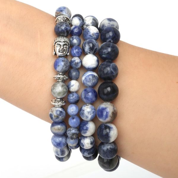 

6mm/8mm/10mm natural stone bracelets bangles with blue stripe beads 19cm elastic rope for men and women fashion jewelry, Black