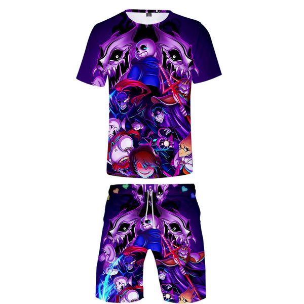 

2019 summer t-shirts + shorts men cartoon undertale sans pattern 3d printing children's sets t shirt short kids clothing sets, Gray