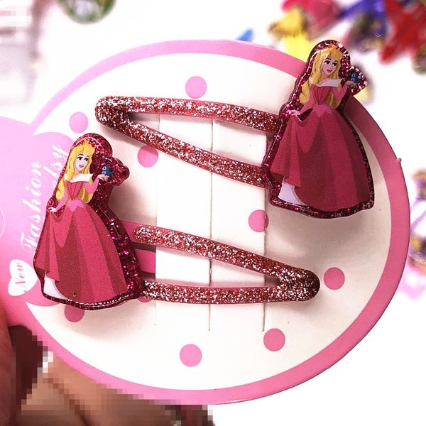 

2pcs/lot sleeping beauty resin hair clip shining metal barrette ariel princess hairpin baby girl hair accessories head ornament, Slivery;white