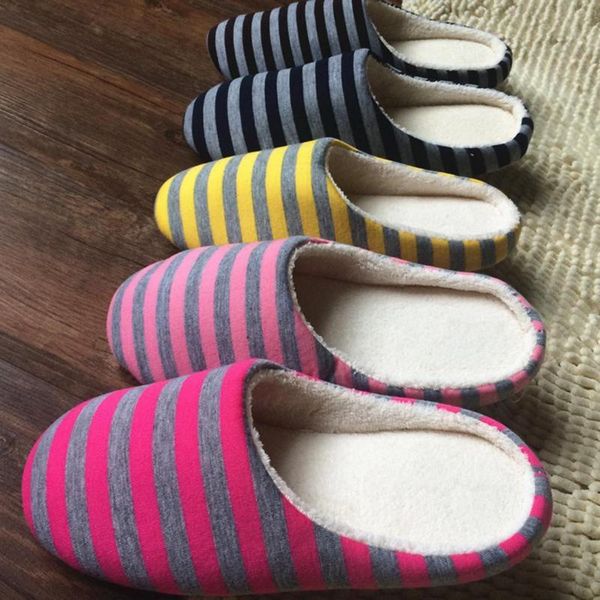 

striped cloth bottom couples women men warm slippers non slipping shoes eu, Black