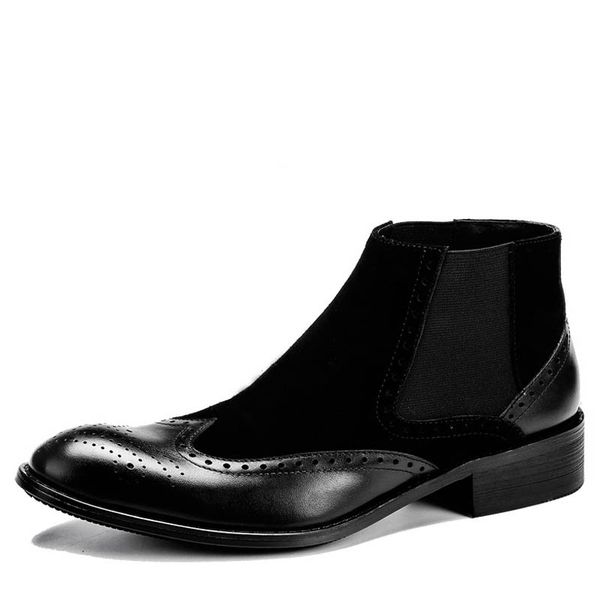 

2019 fashion mens dress boots genuine leather cow suede leather luxury designer handmade work pointed ankle boots, Black