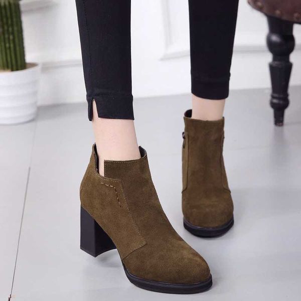 

eoeodoit women boots spring autumn short ankle high square heel pumps shoes boot shoes .5 cm heel, Black
