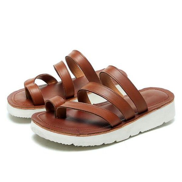 

retro genuine leather slippers 2020 summer thick bottom non-slip wedge sandals fashion casual sandals light women, Black