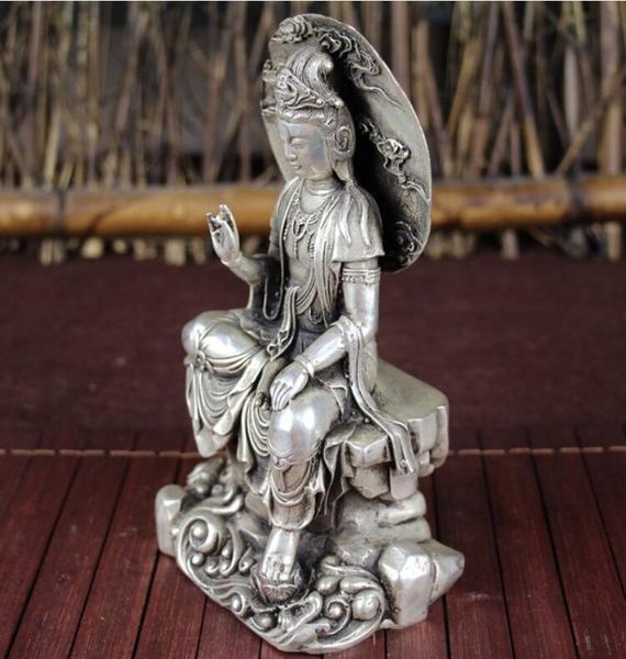 China velha Feng Shui Homeornaments Placa com prata Farmacêutico Guanyin Estátua