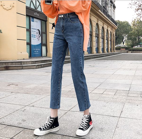

черника джинсы женщина tall талия straight сыпучей мода, Blue