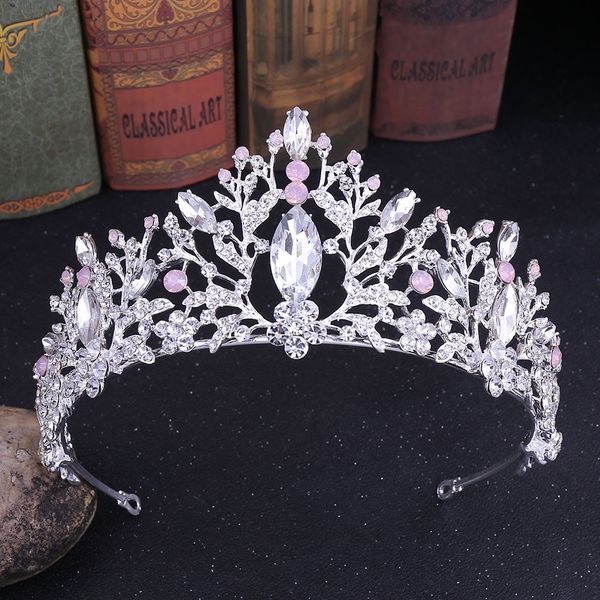 

wedding party 15x7cm tiaras beaded flower leaf headwear of bride crown diamond headwear for bride acting initiation graduation zg-86, White;golden