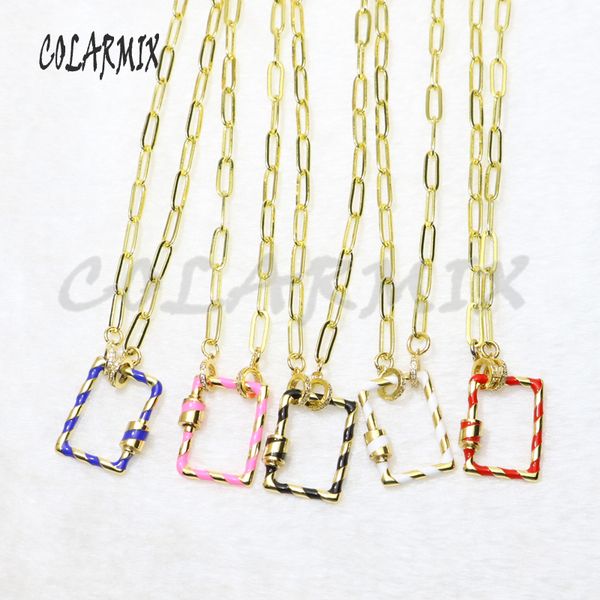 

4 pcs enamel rectangle pendant necklace colorful buckle pendant necklace gold color metal chain buckle 50139, Silver