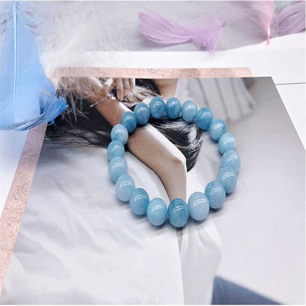 

fashion natural beads sea bracelet bracelets women elasticity aquamarin blue stone round, Golden;silver