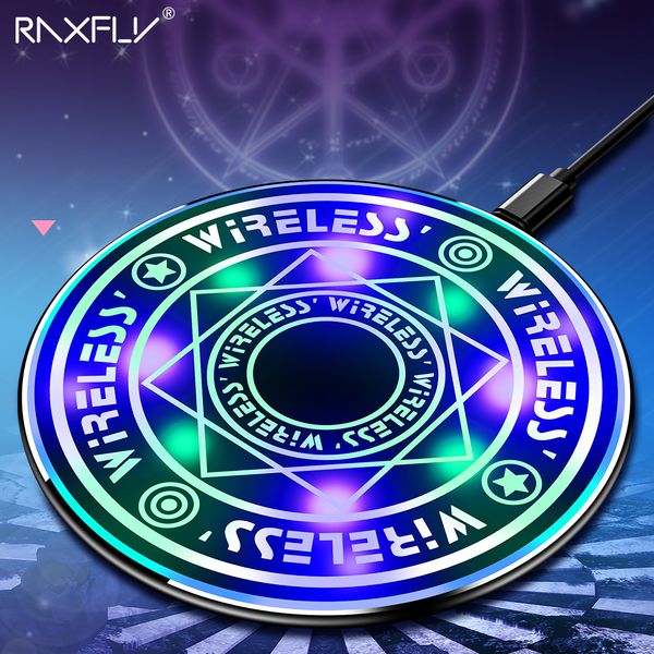 

raxfly magic wireless charger for iphone x xs max xr 8 plus led lighting 10w fast wireless charging for samsung s10 s9 s8 note 9