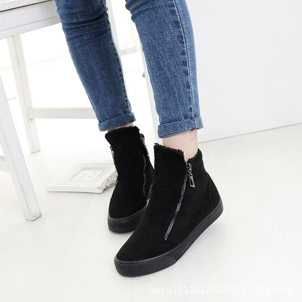 

2020 short boots woman winter increase down keep warm short cotton boots england wind personality side zipper, Black