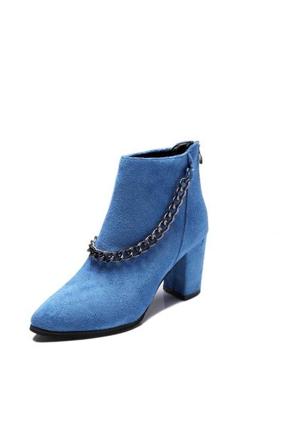 

flock ankle boots high heels zipper style women boots solid autumn winter 2020 metal chain ornament botas mujer, Black