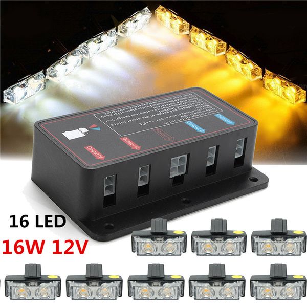 Freeshipping 12V 16W LED Bianco / Giallo Car Truck Wireless Strobe Spia di emergenza Luci stroboscopiche Bar Deck Dash Grill Telecomando