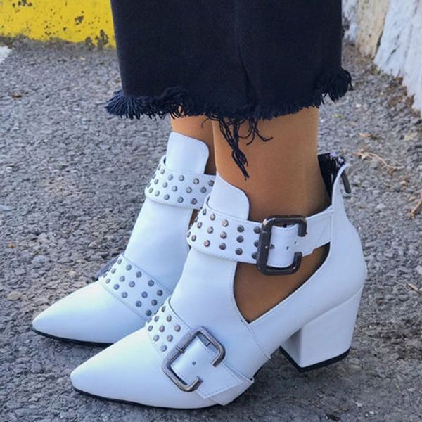 

big size shoes woman boots women new 2019 back zip booties ladies rivets winter footwear zipper luxury designer large size, Black