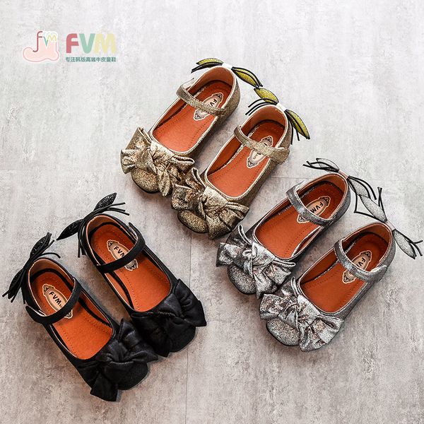 

girls shoes 2020 new children's princess korean fashion shoes ladies bow black light up kids anti-slippery, Black;red