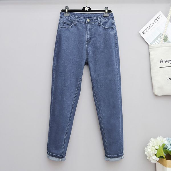 

women's jeans women elastic high waisted pants plus size loose casual denim 5xl oversized vintage cotton trousers 2021, Blue