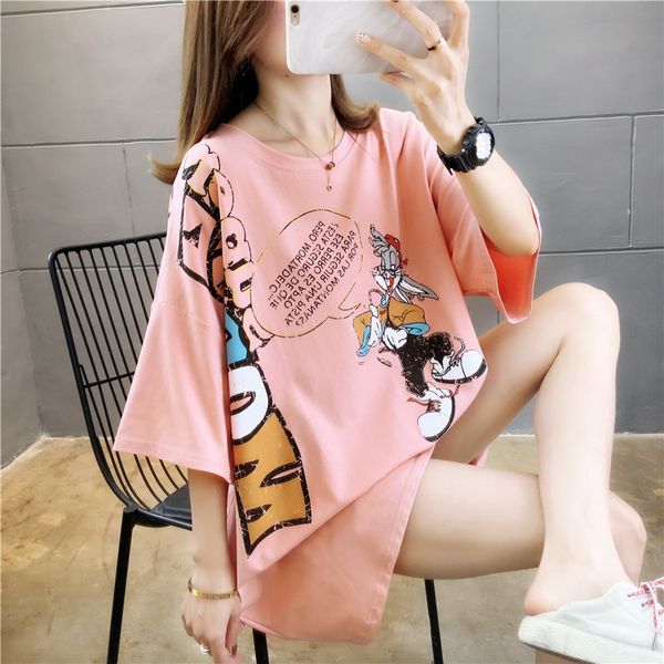 

medium-length 2020 loose large size women's cotton butterfly cotton t-shirt butterfly short-sleeved t-shirt women's ins fashion, White