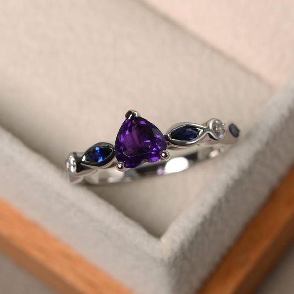 

korean fashion female models noble purple small heart-shaped crystal ring s925 sterling silver ladies fashion wild ring, Golden;silver