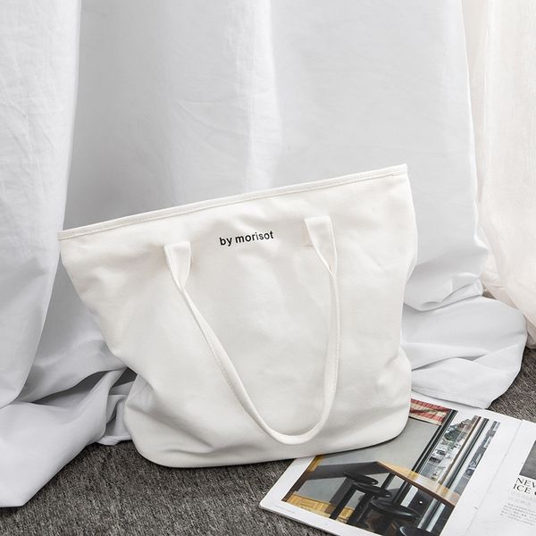 

2020 new korean version of the wild large-capacity letter zipper canvas bag simple fashion solid color shoulder handbag