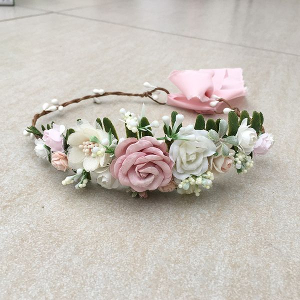 

blush pink ivory bridal wedding floral hairpiece crown, Slivery;white