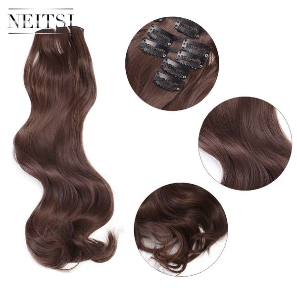 

neitsi 22'' 7pcs/set curly clip in synthetic hair extensions 4#, Brown