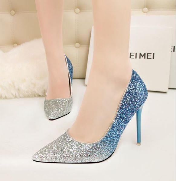 

новый стилет каблук 11см леди сексуальные градиентные блестки насосы заостренный носок glittler свадебный банкет свадьба обувь красный фиоле, Black