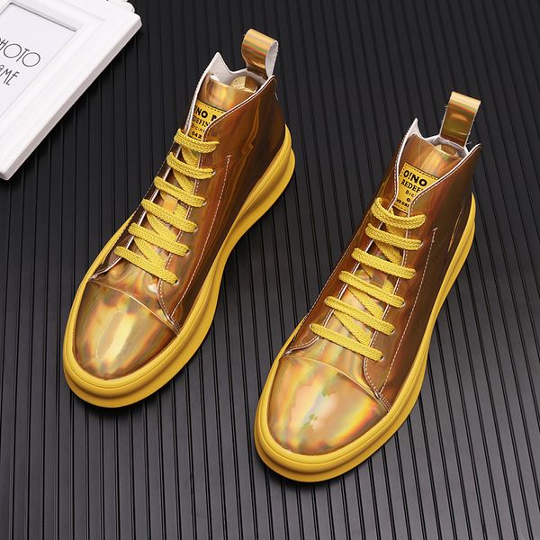 Nova chegada dos homens de ouro brilhante vistosas casuais de alta-top sapatos Flats Masculino Designer Prom Dress preguiçosos sapatos mocassim zapatos hombre