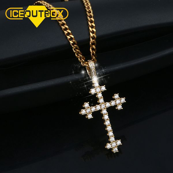 

gold cross with bling crystal pendant necklace religious iced out for men hip hop jewelry rope cuban tennis chain with gift box, Silver