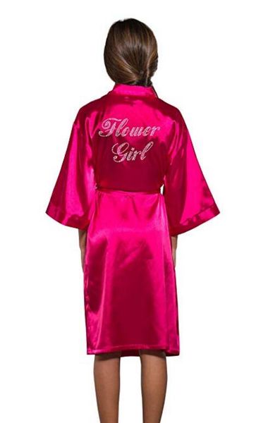 

flower girl kids wedding stain robes letters nightgown monogrammed children's bathrobe junior /little bridesmaid party kimono, Black;red
