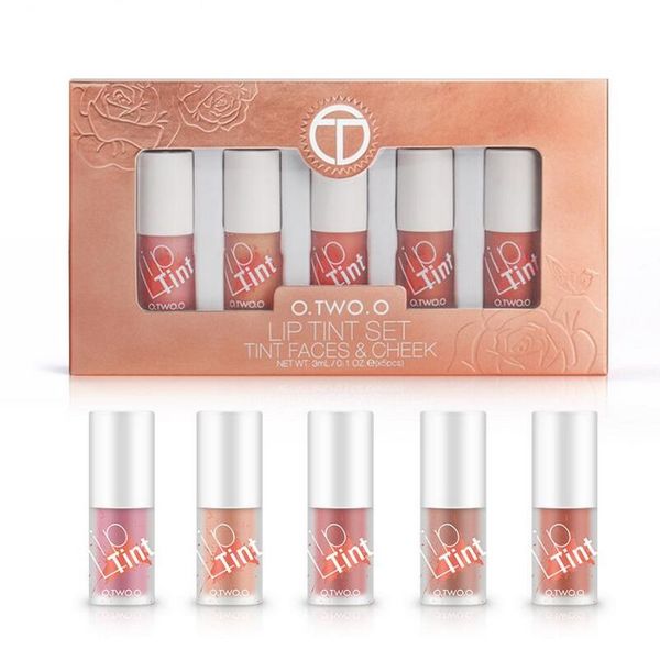 O.TWO.O 5 pcs Lip Tint Set Hidratante Labial Lustro de Longa Duração Líquido Blush Maquiagem Matte Lipstick Líquido Lips Kit 50 conjuntos DHL