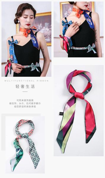 

new 10-color silk embroidered silk scarf stylish wild decorative baotou ribbon scarf suitable for all seasons japanese and korean style, Blue;gray