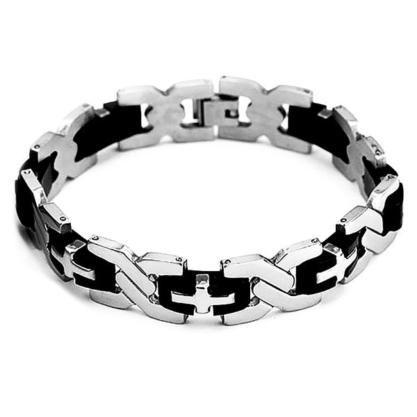 

wholesale men's new health titanium steel bracelets male fashion jewelry geometry chain bangles #13, Black
