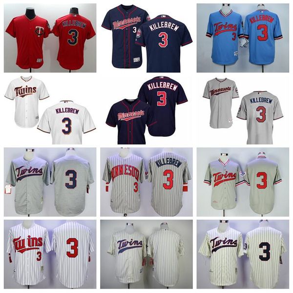 

men baseball vintage 3 harmon killebrew jersey 1969 1972 1987 1991 retire flexbase cool base pinstripe pullover embroidery and sewing, Blue;black