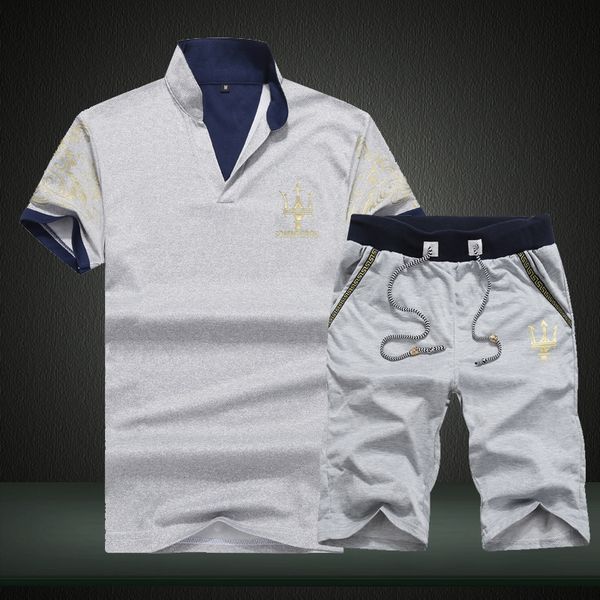 

men tshirts sportswear sets 2020 summer men's tracksuit fashion print sporting suit casual 2 pieces short set male slim outfits, Gray