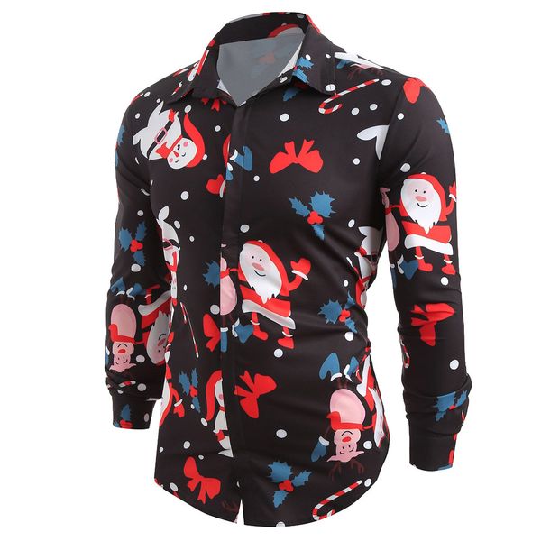 

men casual snowflakes santa candy printed christmas shirt blouse, White;black