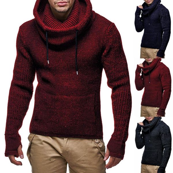 

sweater men long sleeve turtleneck knit fashion street solid color slim wild pullover casual slim push-up collar sweater, White;black