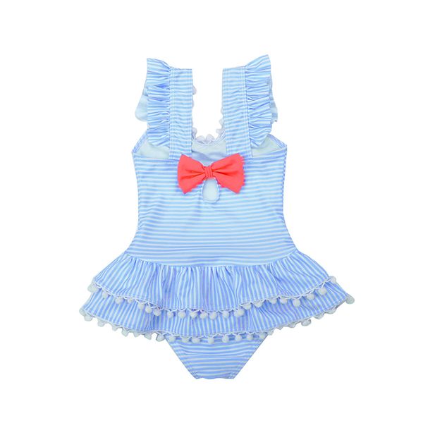 

2019 new kids swimsuit girl's one piece swimwear children bodysuit pretty striped print swimsuit for girl beachwear, White