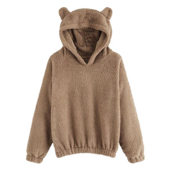 

women hoodies sweatshirt kawaii fleece fur coat 2019 winter warm teddy bear ears soft jacket thick coat hooded outwears sudadera, Black