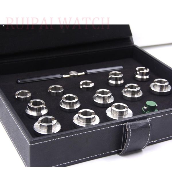 

case opening die set with handle for watch cases - includes 13 sizes