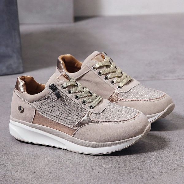 

2020 new fashion women sneaker lace-up side zipper designs with crystal girl platform trainers fashion women runners shoes eu35-43, Black