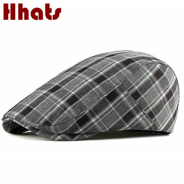 

vintage plaid flat cap for men cotton women beret british style newsboy hat grid cabbie ivy peaked cap summer sun visor, Blue;gray
