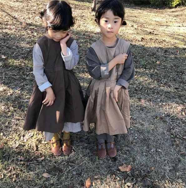 

2019 japan&korean toddler girl winter clothes mori kids girl dress linen clothings princess dress, Red;yellow