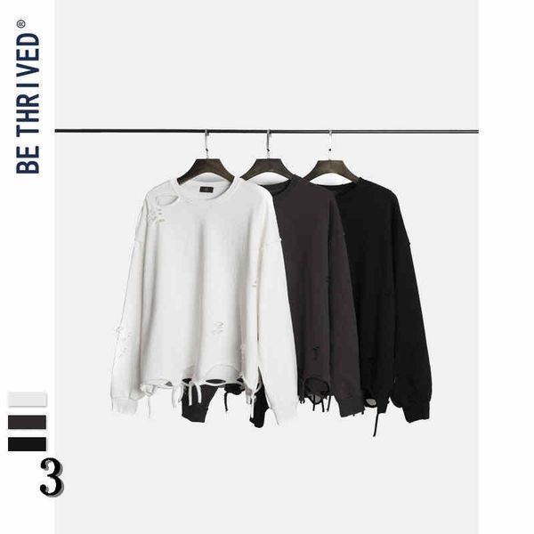 

luxury hoodie hip hop 2019 autumn high street cut through the broken hole to do old loose tide brand sweater long-sleeved hoodie mens#3, Black