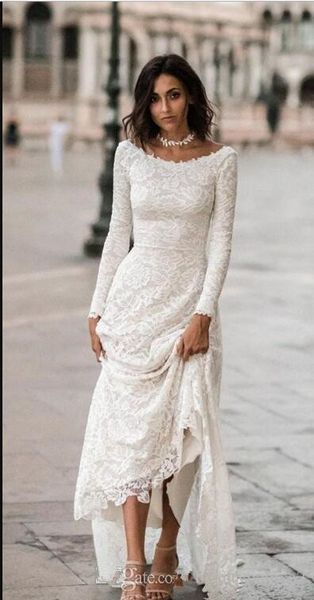 

full lace vintage wedding dresses 2019 vestido de novia selling custom new scoop neckline a-line backless long sleeve bridal gowns w226, White