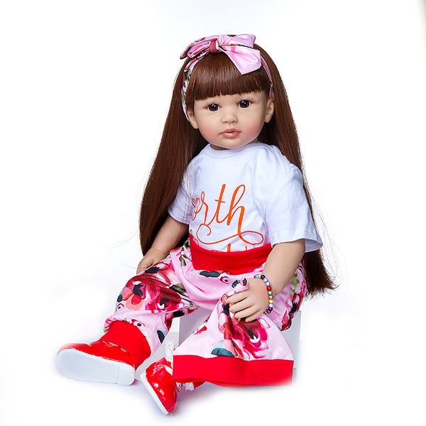 

new 60cm lifelike baby girl doll soft silicone cloth body lifelike bebe doll reborn boneca reborn toddler kids toys for children