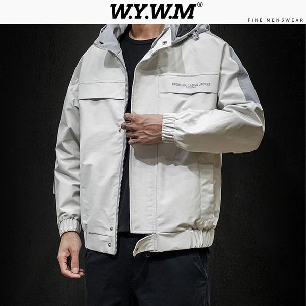 

men's jackets wywm 2021 spring man harajuku mens streetwear windbreaker hooded male zipper pockets casual cotton letter jacket, Black;brown