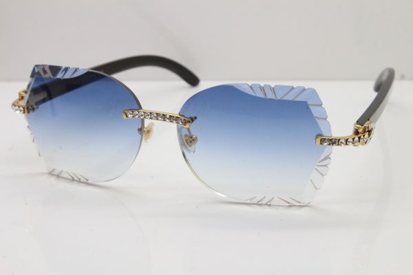 

new carved lens sunglasses black buffalo horn glasses frames new rimless small diamond 8200762a sunglasses driving glasses size:60-20-140mm, White;black