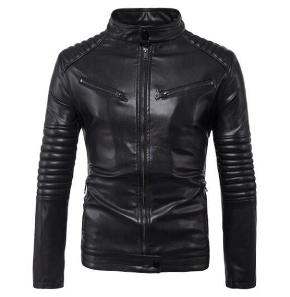 

men's korean version of boutique special personality fashion spring autumn short collar handsome large size motorcycle leather coat / m, Black